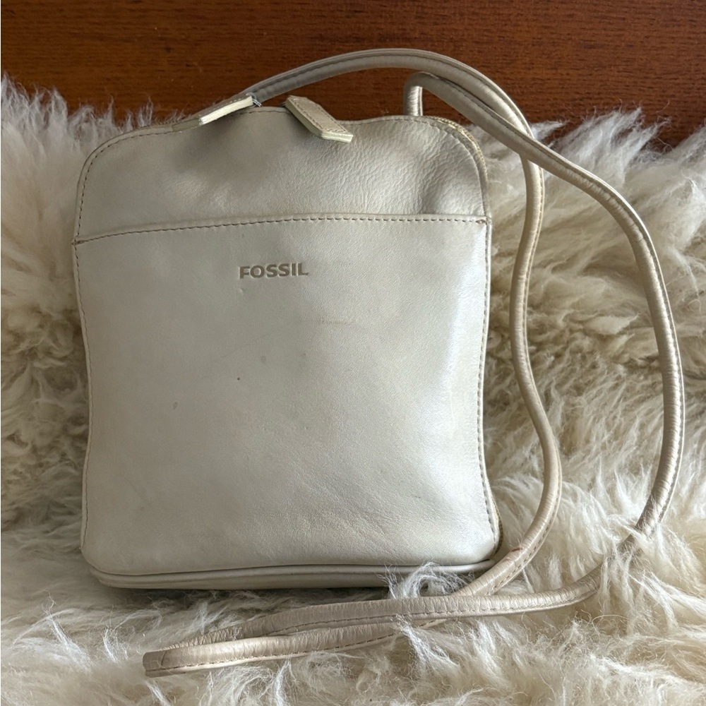 Fossil Cream Leather Crossbody Bag